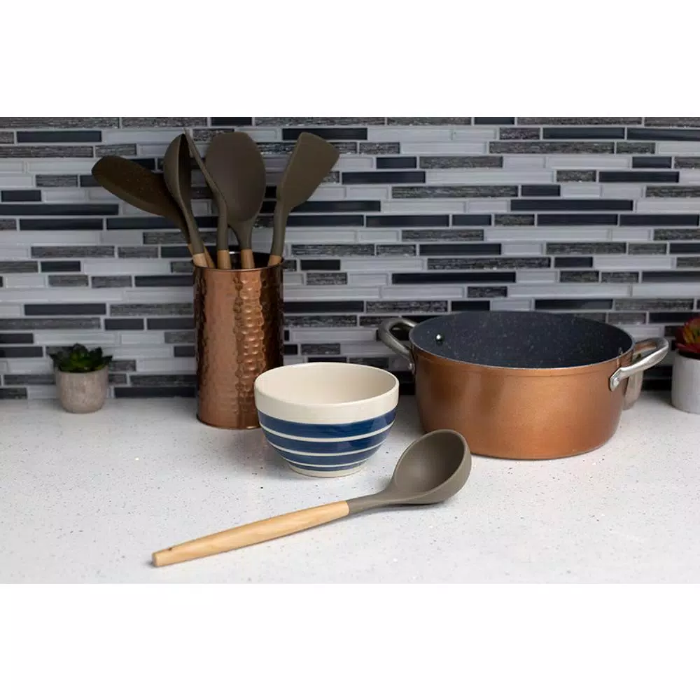 Home Basics Karina High-Heat Resistance Grey With Easy Grip Beech Wood Handle Non-Stick Safe Silicone Ladle - Image 4