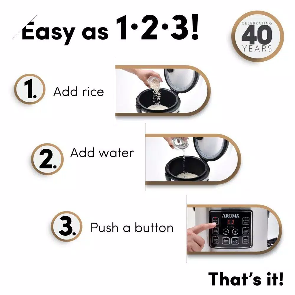 AROMA 20-Cup Silver Rice Cooker With Food Steamer And Slow Cooker Functions - Image 4