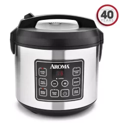 AROMA 20-Cup Silver Rice Cooker With Food Steamer And Slow Cooker Functions