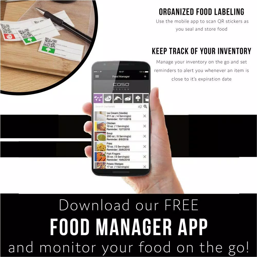 CASO VC 10 Stainless Steel Food Vacuum Sealer With Food Management App And Food Vacuum Rolls (Set Of 2) - Image 7