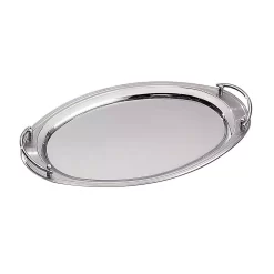 Elegance 22 In. X 13 In. Oval 18/10 Stainless Steel Tray With Handles