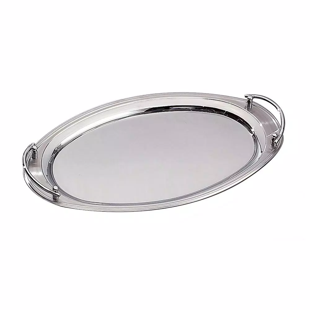 Elegance 22 In. X 13 In. Oval 18/10 Stainless Steel Tray With Handles