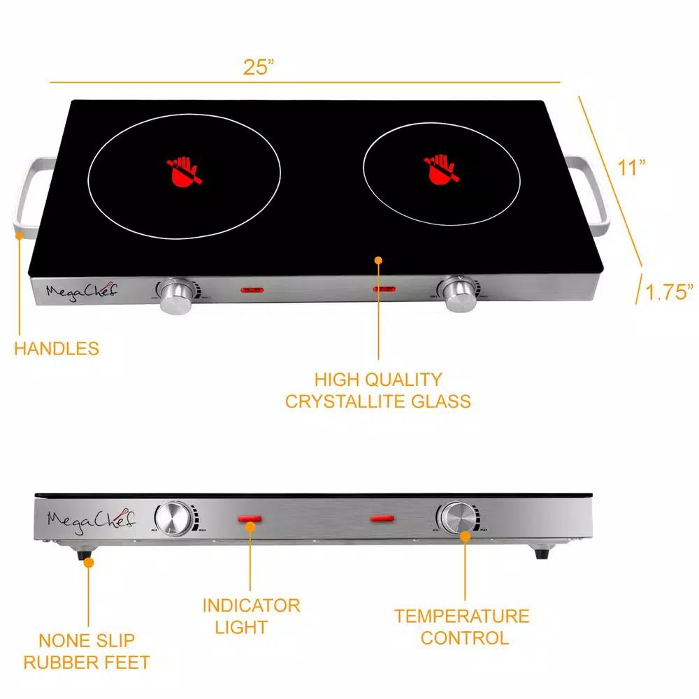 MegaChef 2-Burner 6 In. Stainless Steel Infrared Countertop Hot Plate - Image 2