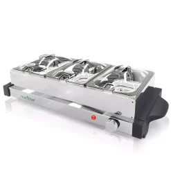 NutriChef 21.9 In. Stainless Steel Electric Food Warming Tray Buffet Server Hot Plate Food Warmer (3-Plate Tray Style)