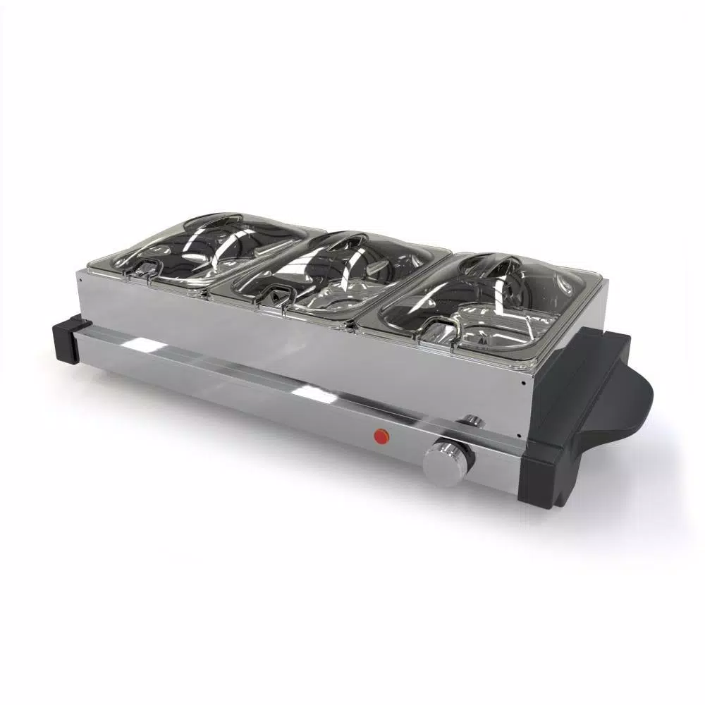NutriChef 21.9 In. Stainless Steel Electric Food Warming Tray Buffet Server Hot Plate Food Warmer (3-Plate Tray Style) - Image 4