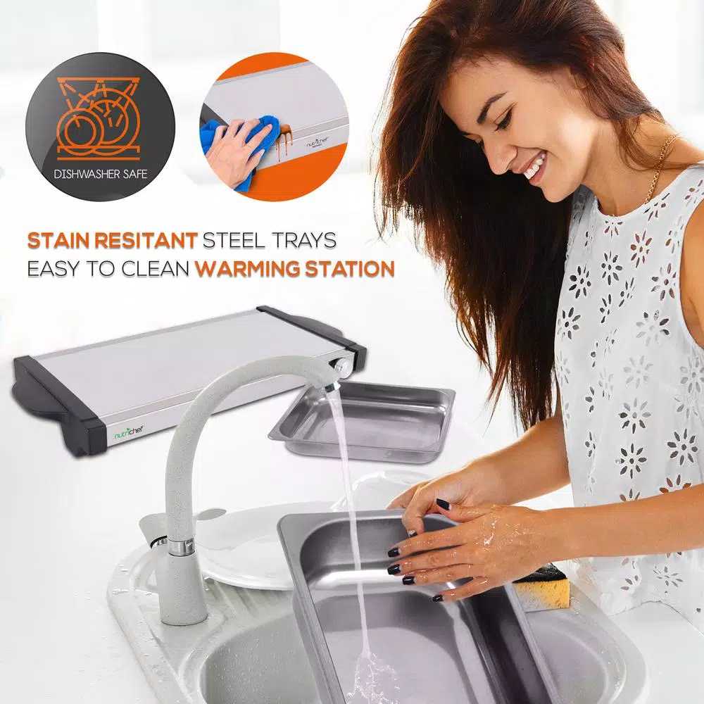 NutriChef 21.9 In. Stainless Steel Electric Food Warming Tray Buffet Server Hot Plate Food Warmer (Dual Plate Tray Style) - Image 9
