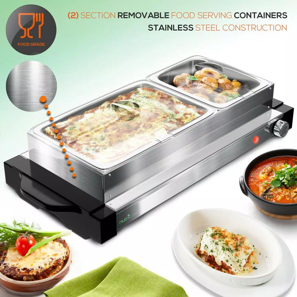 NutriChef 21.9 In. Stainless Steel Electric Food Warming Tray Buffet Server Hot Plate Food Warmer (Dual Plate Tray Style) - Image 6