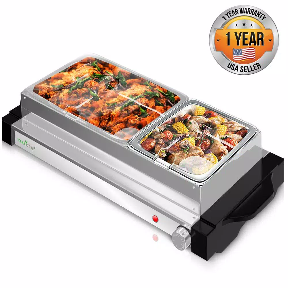 NutriChef 21.9 In. Stainless Steel Electric Food Warming Tray Buffet Server Hot Plate Food Warmer (Dual Plate Tray Style) - Image 4
