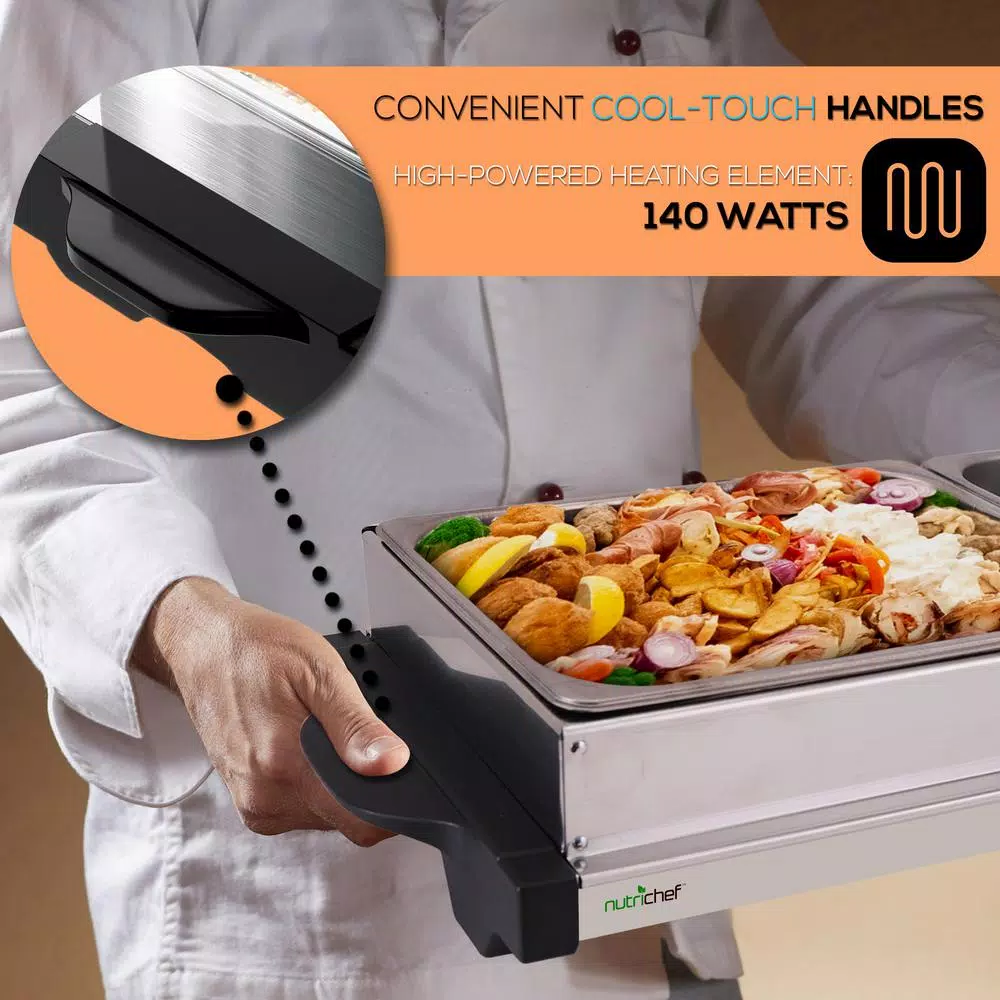 NutriChef 21.9 In. Stainless Steel Electric Food Warming Tray Buffet Server Hot Plate Food Warmer (Dual Plate Tray Style) - Image 8