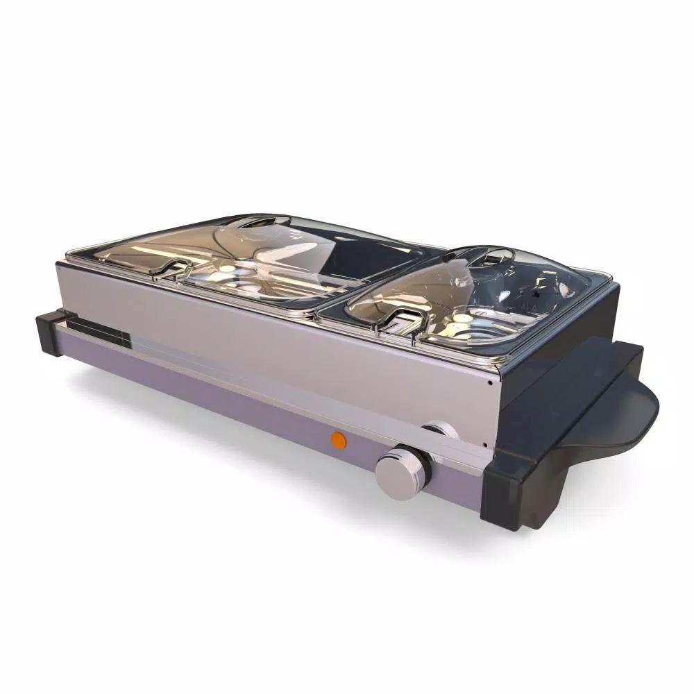 NutriChef 21.9 In. Stainless Steel Electric Food Warming Tray Buffet Server Hot Plate Food Warmer (Dual Plate Tray Style) - Image 3