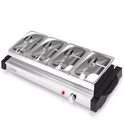 NutriChef Single Burner 8.5 In. Stainless Steel Electric Food Warming Tray Buffet Server Hot Plate (4-Plate Tray Style)