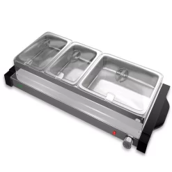 NutriChef 27.6 In. 3-Burner Stainless Steel Electric Food Warming Tray – Buffet Server Hot Plate Food Warmer
