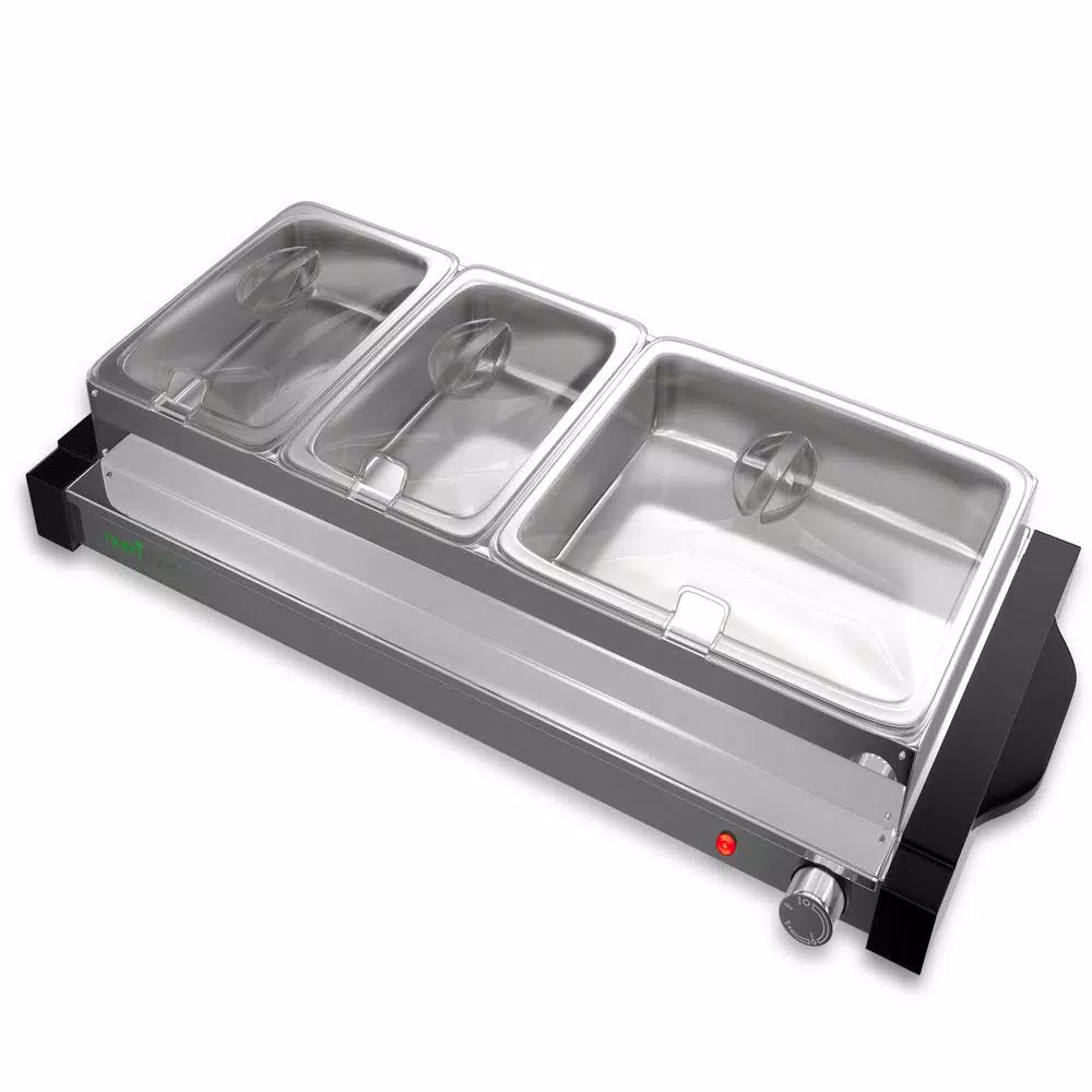 NutriChef 27.6 In. 3-Burner Stainless Steel Electric Food Warming Tray – Buffet Server Hot Plate Food Warmer