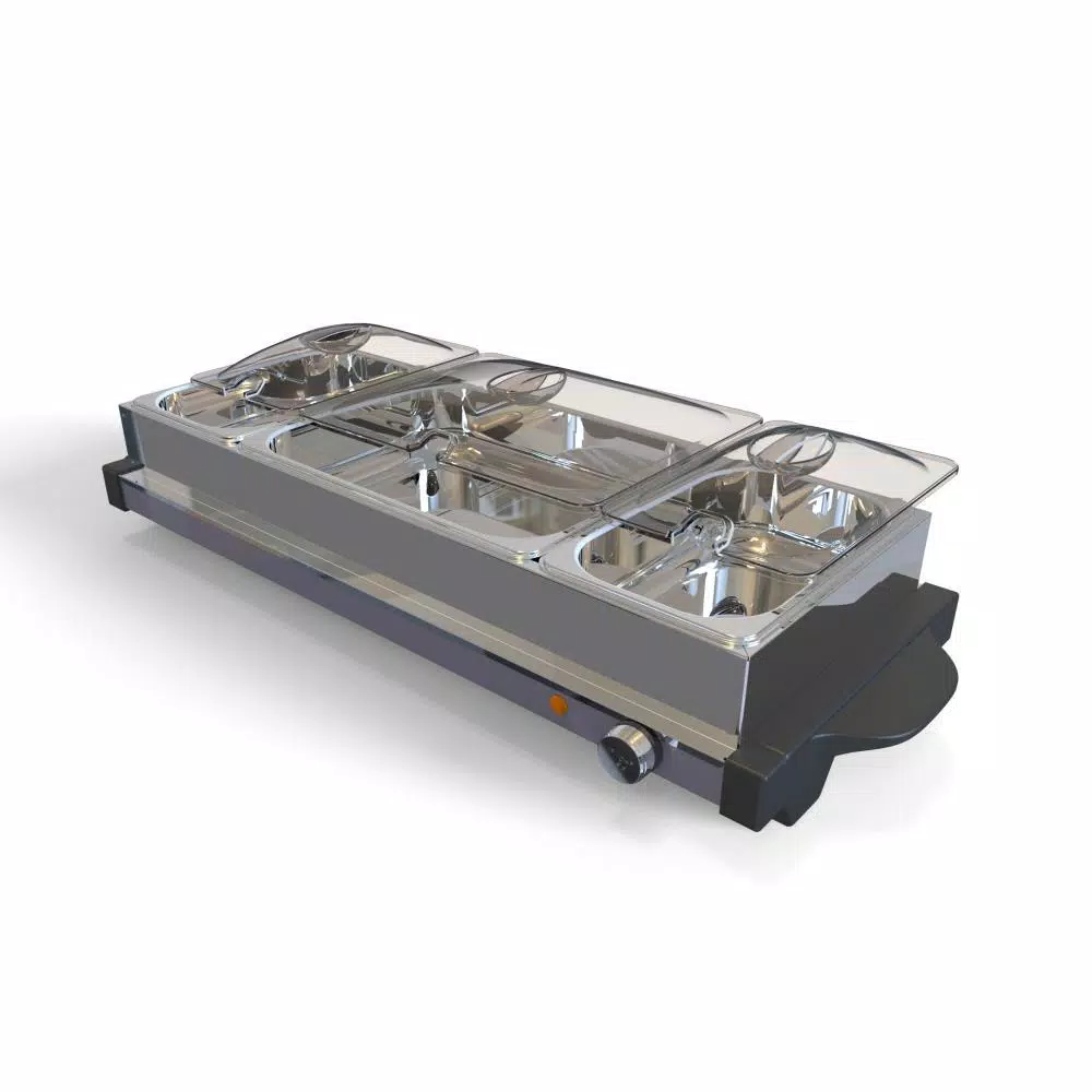 NutriChef 27.6 In. 3-Burner Stainless Steel Electric Food Warming Tray – Buffet Server Hot Plate Food Warmer - Image 4