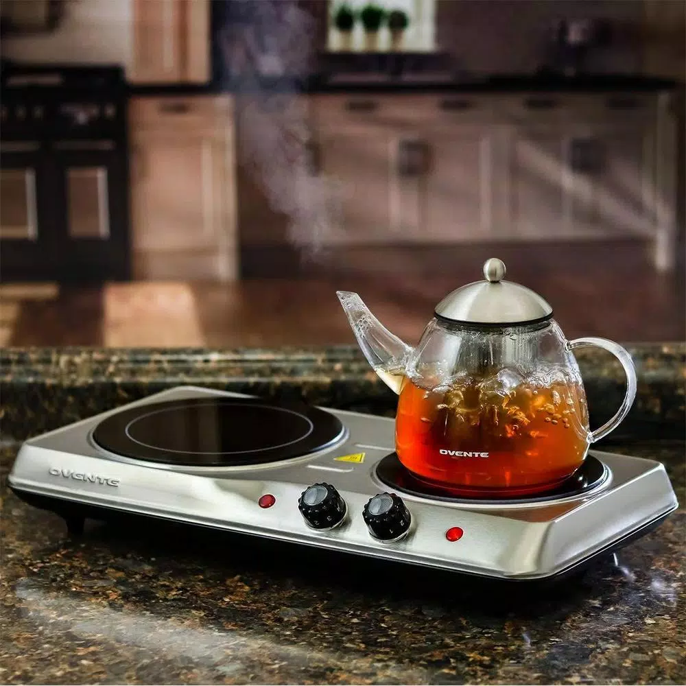 Ovente 6.5 In. And 7 In. Silver Double Hot Plate Electric Glass Infrared Stove, 1700-Watt - Image 4