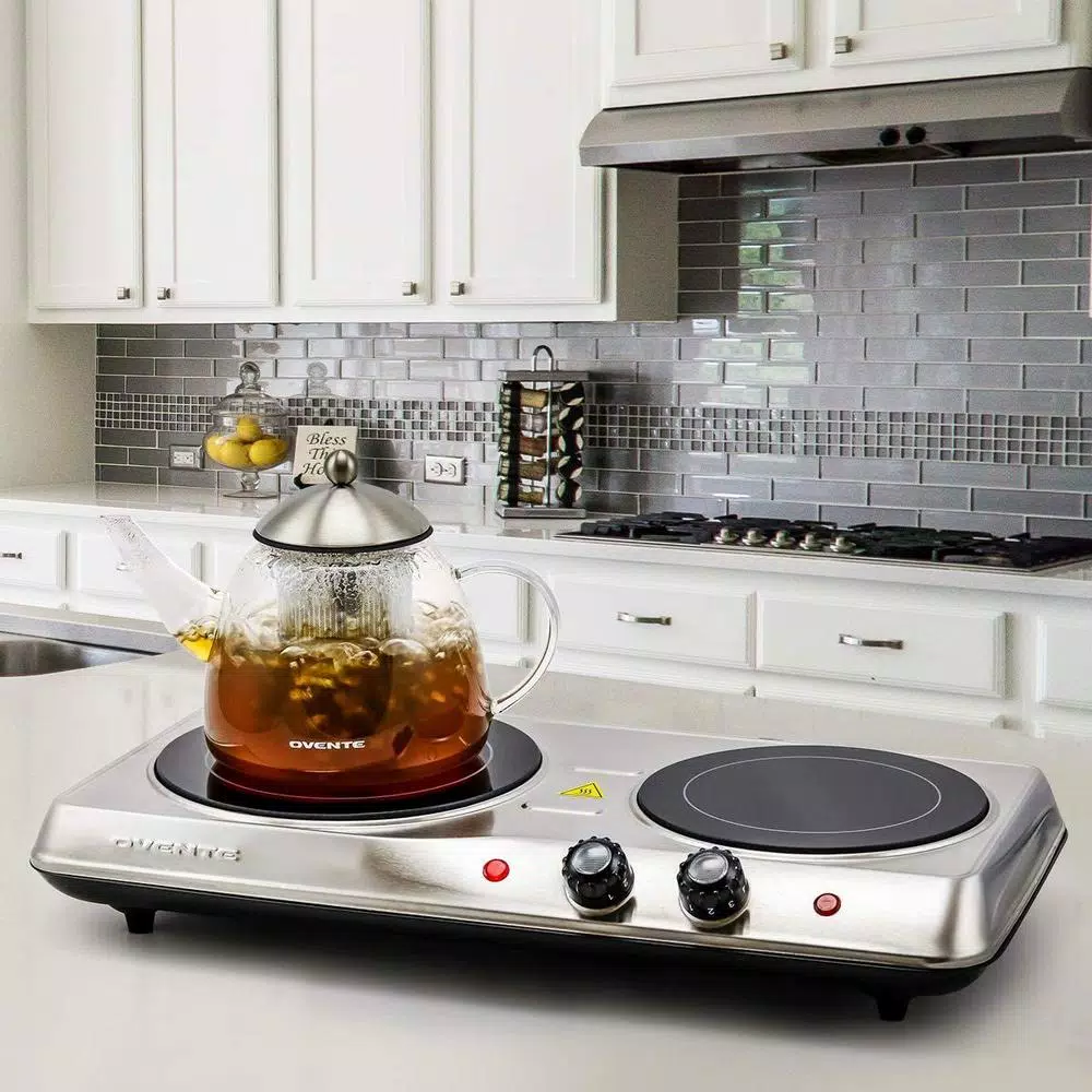 Ovente 6.5 In. And 7 In. Silver Double Hot Plate Electric Glass Infrared Stove, 1700-Watt - Image 5