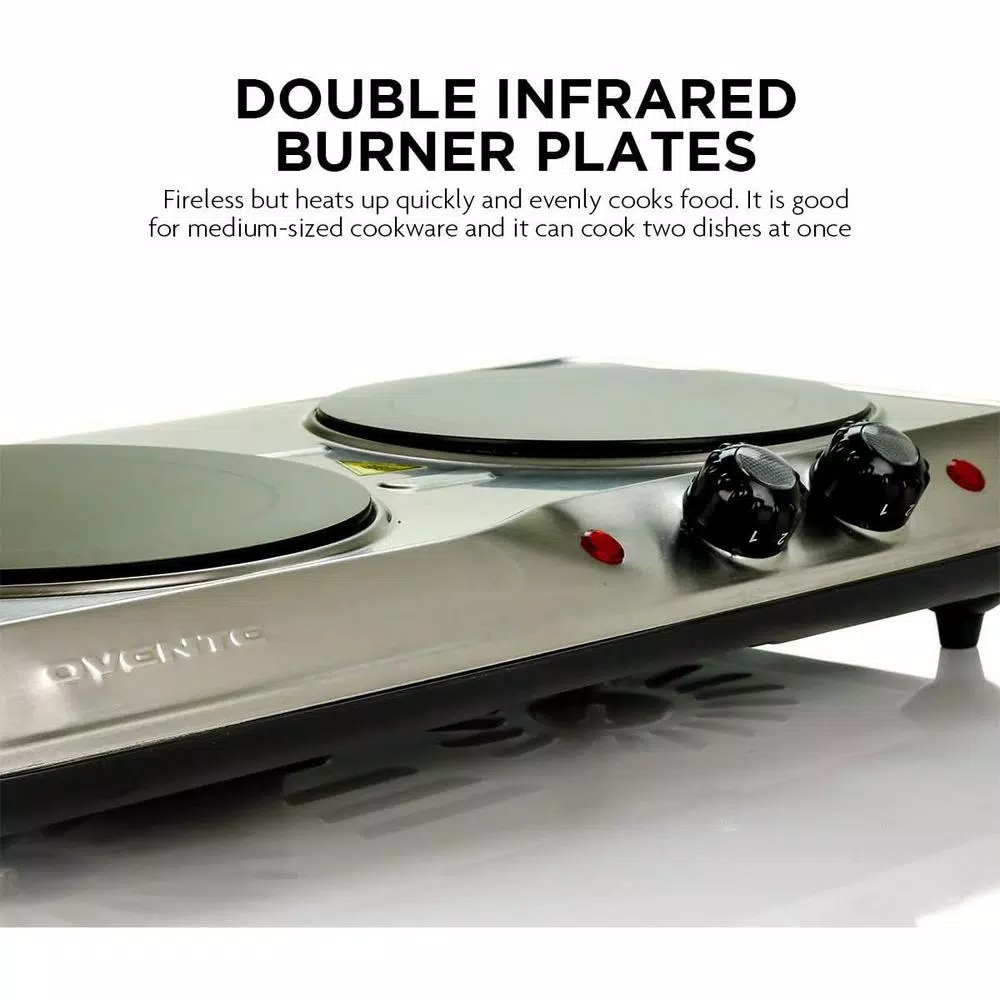 Ovente 6.5 In. And 7 In. Silver Double Hot Plate Electric Glass Infrared Stove, 1700-Watt - Image 3