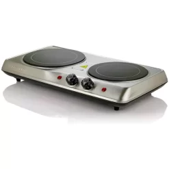 Ovente 6.5 In. And 7 In. Silver Double Hot Plate Electric Glass Infrared Stove, 1700-Watt