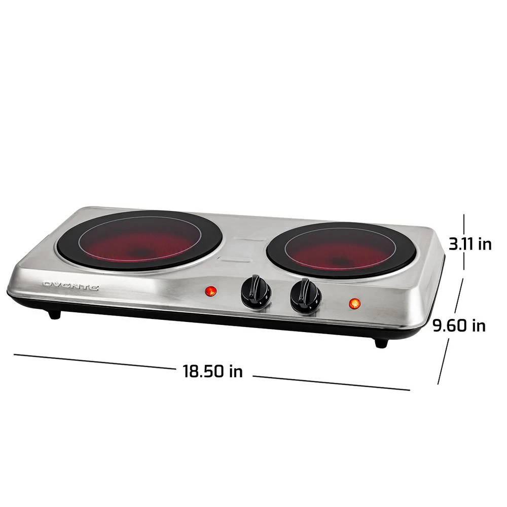 Ovente 6.5 In. And 7 In. Silver Double Hot Plate Electric Glass Infrared Stove, 1700-Watt - Image 7
