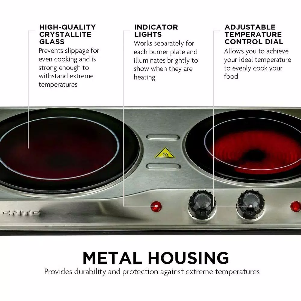 Ovente 6.5 In. And 7 In. Silver Double Hot Plate Electric Glass Infrared Stove, 1700-Watt - Image 2