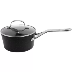 Starfrit The Rock 3 Qt. Aluminum Nonstick Sauce Pot In Black Speckle With Glass Lid