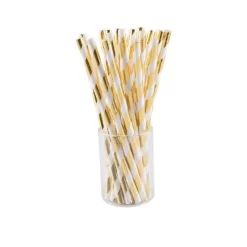 Sugar Plum Party 50-Piece Glam Gold And White Assorted Disposable Paper Straw
