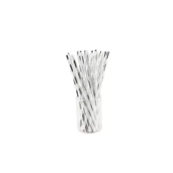 Sugar Plum Party 50-Piece Silver And White Assorted Disposable Cocktail Paper Straw
