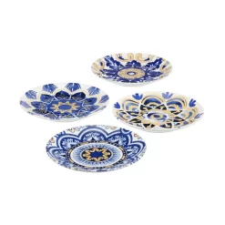 Home Decorators Collection Lisbon 4-Piece Twilight Blue And Mustard Yellow Salad Plate Set (Service For 4)