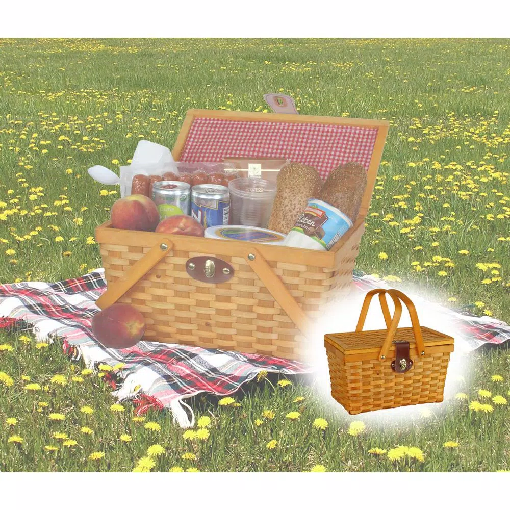Vintiquewise 12.5 In. X 7.5 In. X 7.5 In. Picnic Basket Gingham Lined With Folding Handles - Image 5