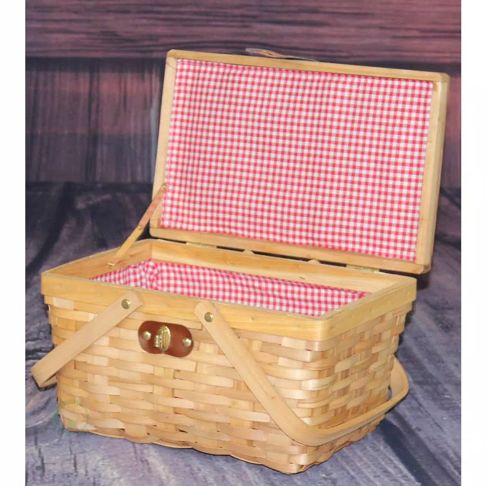 Vintiquewise 12.5 In. X 7.5 In. X 7.5 In. Picnic Basket Gingham Lined With Folding Handles - Image 6