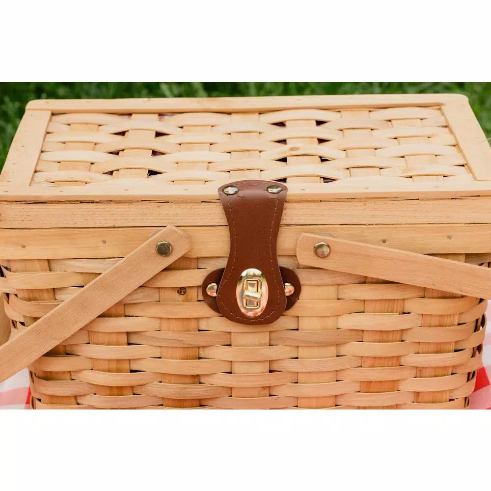 Vintiquewise 12.5 In. X 7.5 In. X 7.5 In. Picnic Basket Gingham Lined With Folding Handles - Image 8