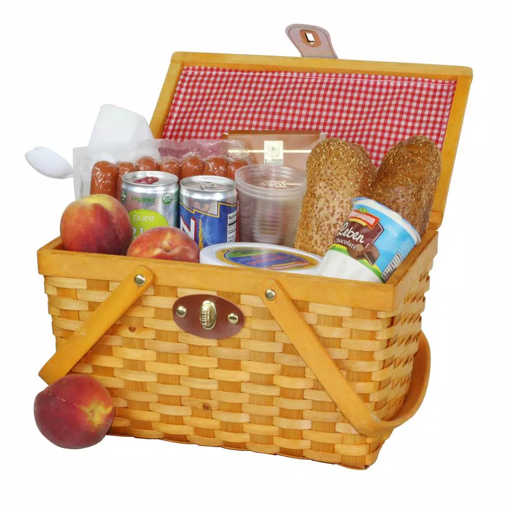 Vintiquewise 12.5 In. X 7.5 In. X 7.5 In. Picnic Basket Gingham Lined With Folding Handles - Image 2