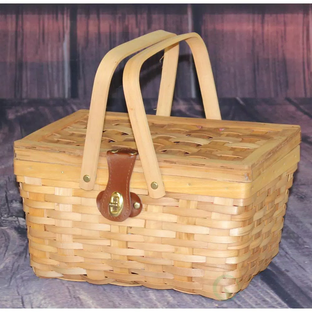 Vintiquewise 12.5 In. X 7.5 In. X 7.5 In. Picnic Basket Gingham Lined With Folding Handles - Image 7