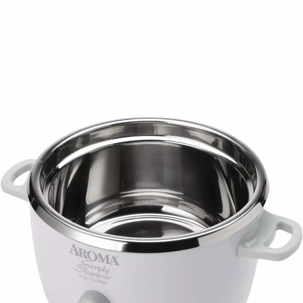 AROMA Simply 6-Cup Stainless Steel White Rice Cooker With Measuring Cup And Serving Spatula - Image 4