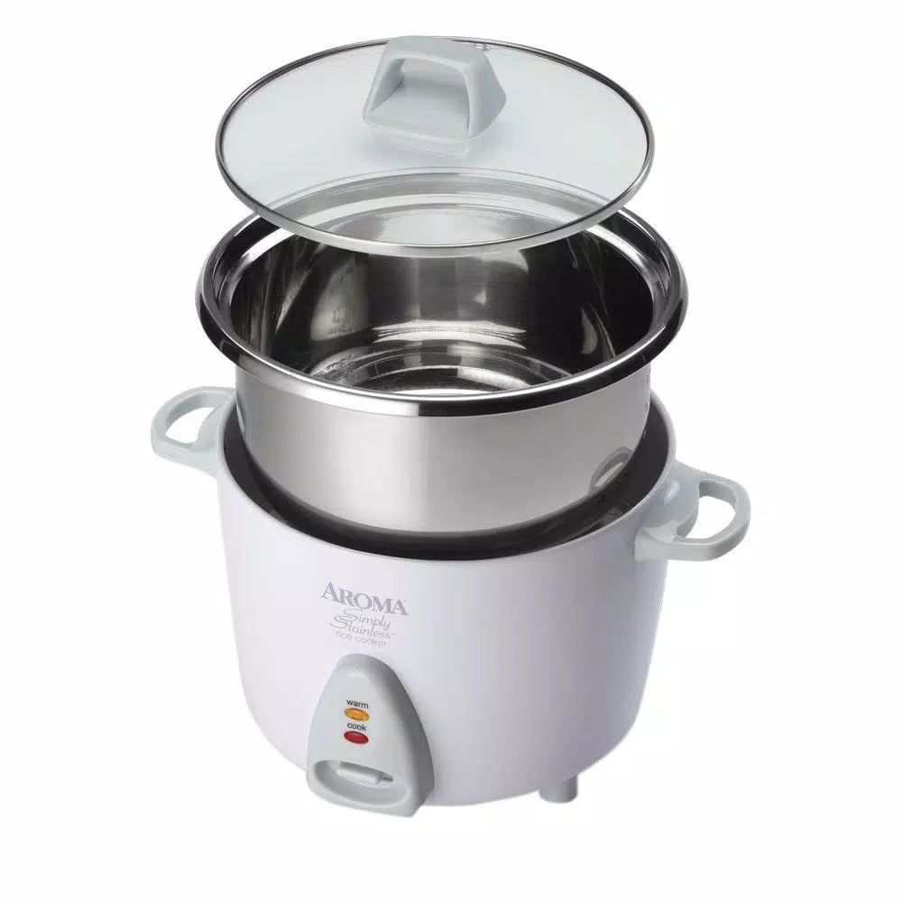 AROMA Simply 6-Cup Stainless Steel White Rice Cooker With Measuring Cup And Serving Spatula - Image 2