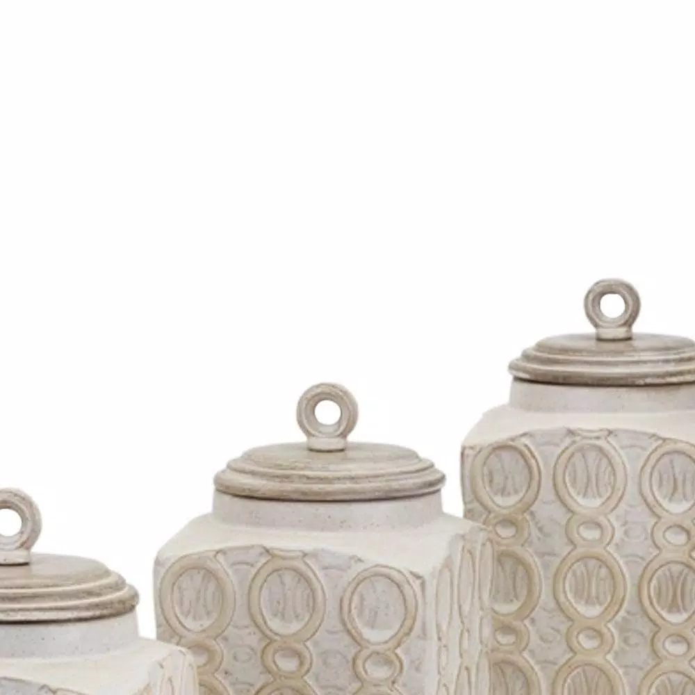 Benjara Dreanna 3-Piece White Ceramic Canisters - Image 4
