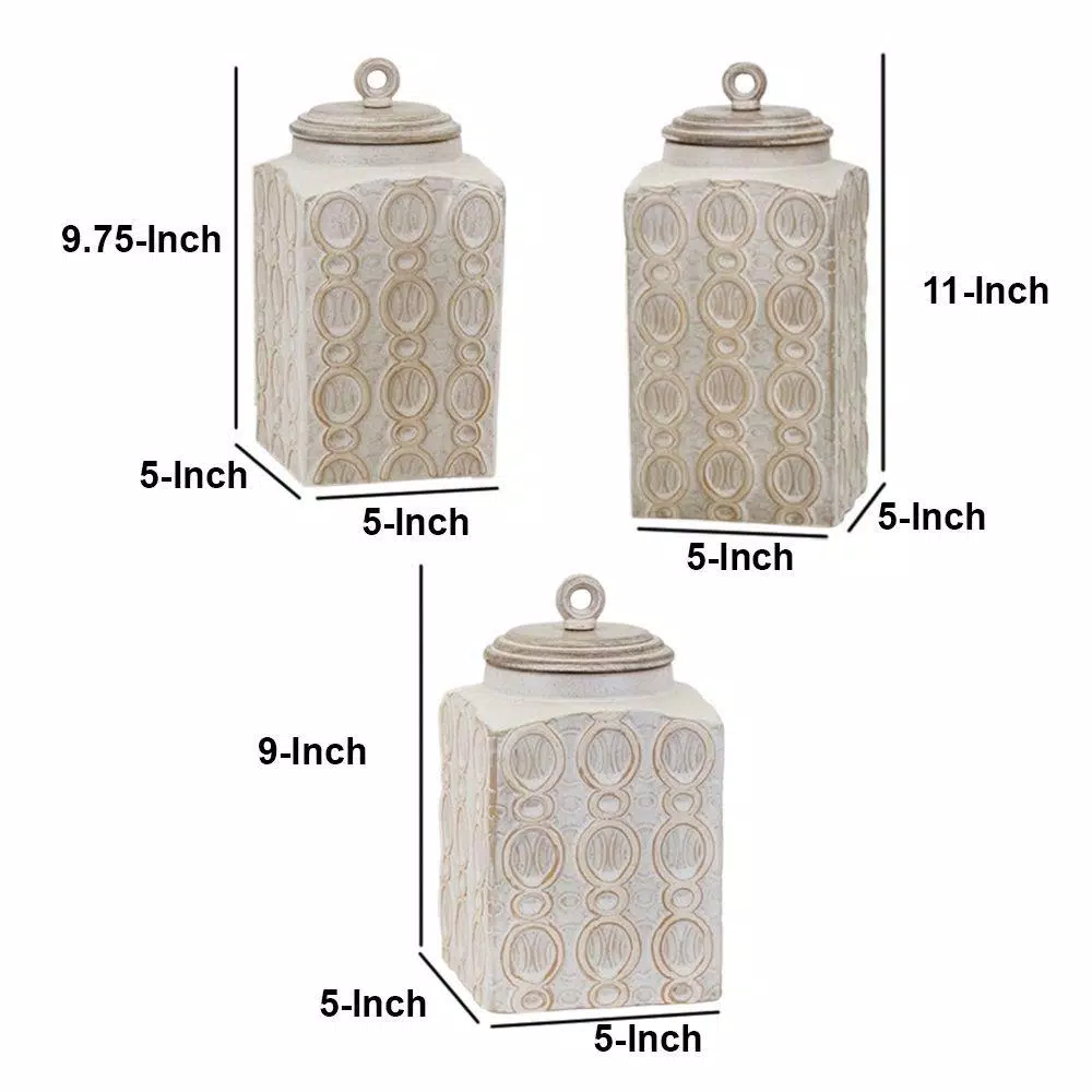 Benjara Dreanna 3-Piece White Ceramic Canisters - Image 5