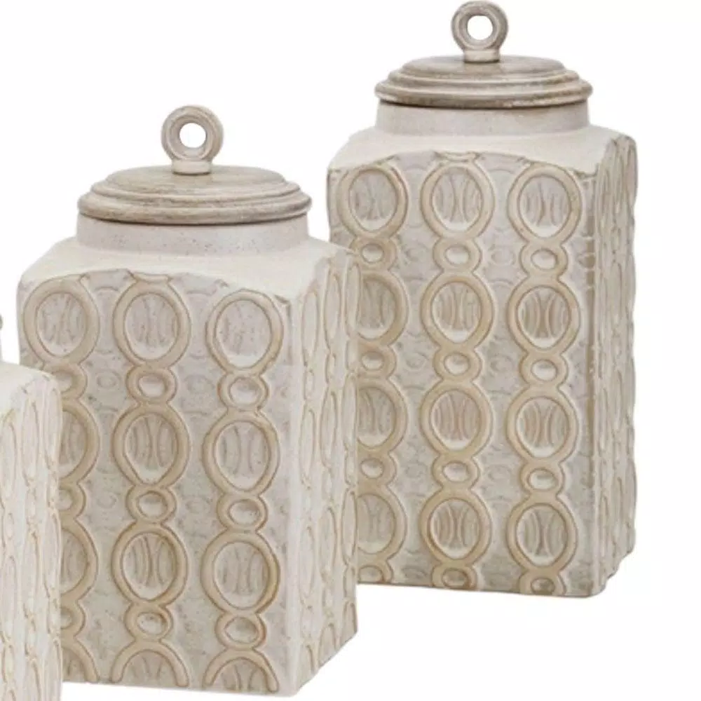 Benjara Dreanna 3-Piece White Ceramic Canisters - Image 3