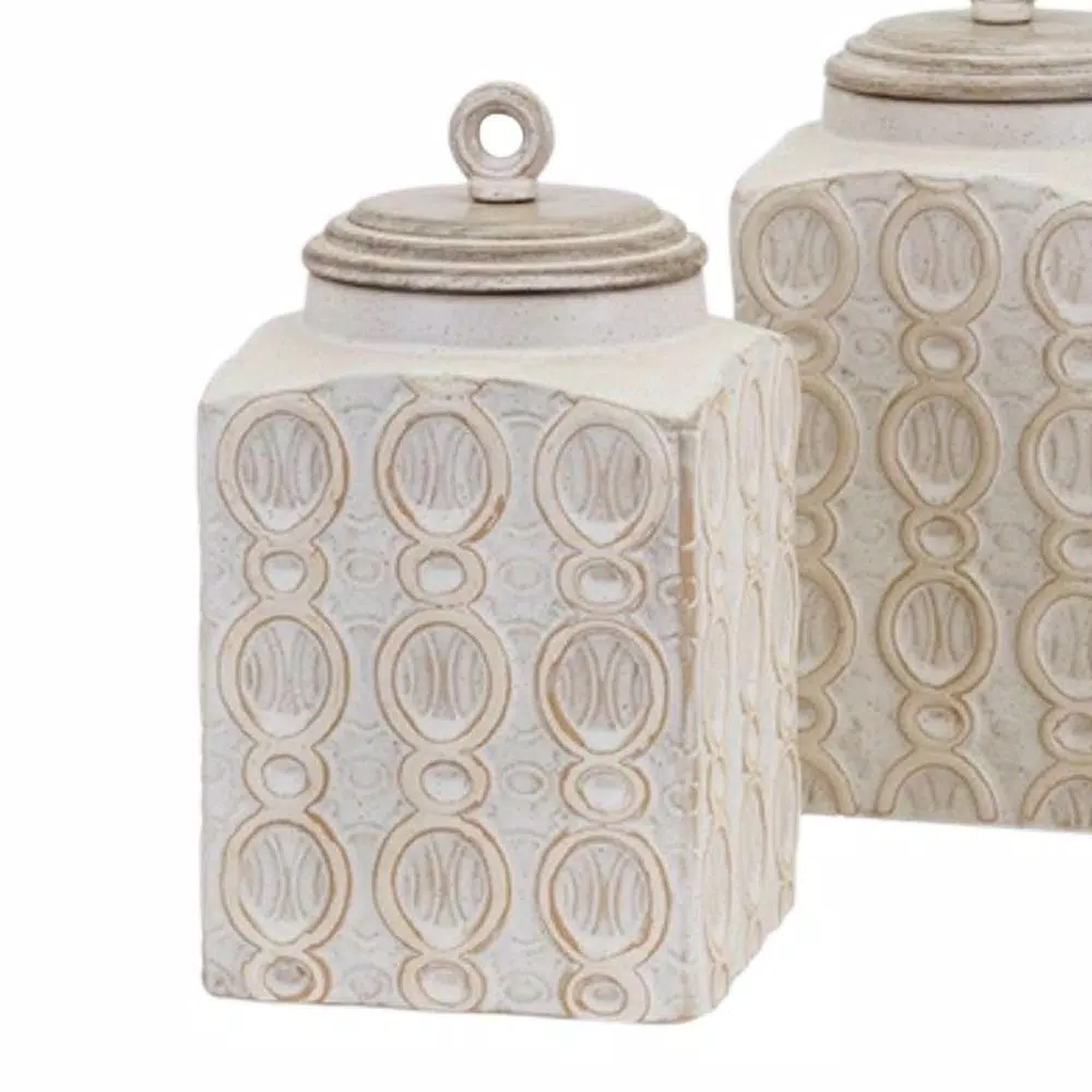 Benjara Dreanna 3-Piece White Ceramic Canisters - Image 2