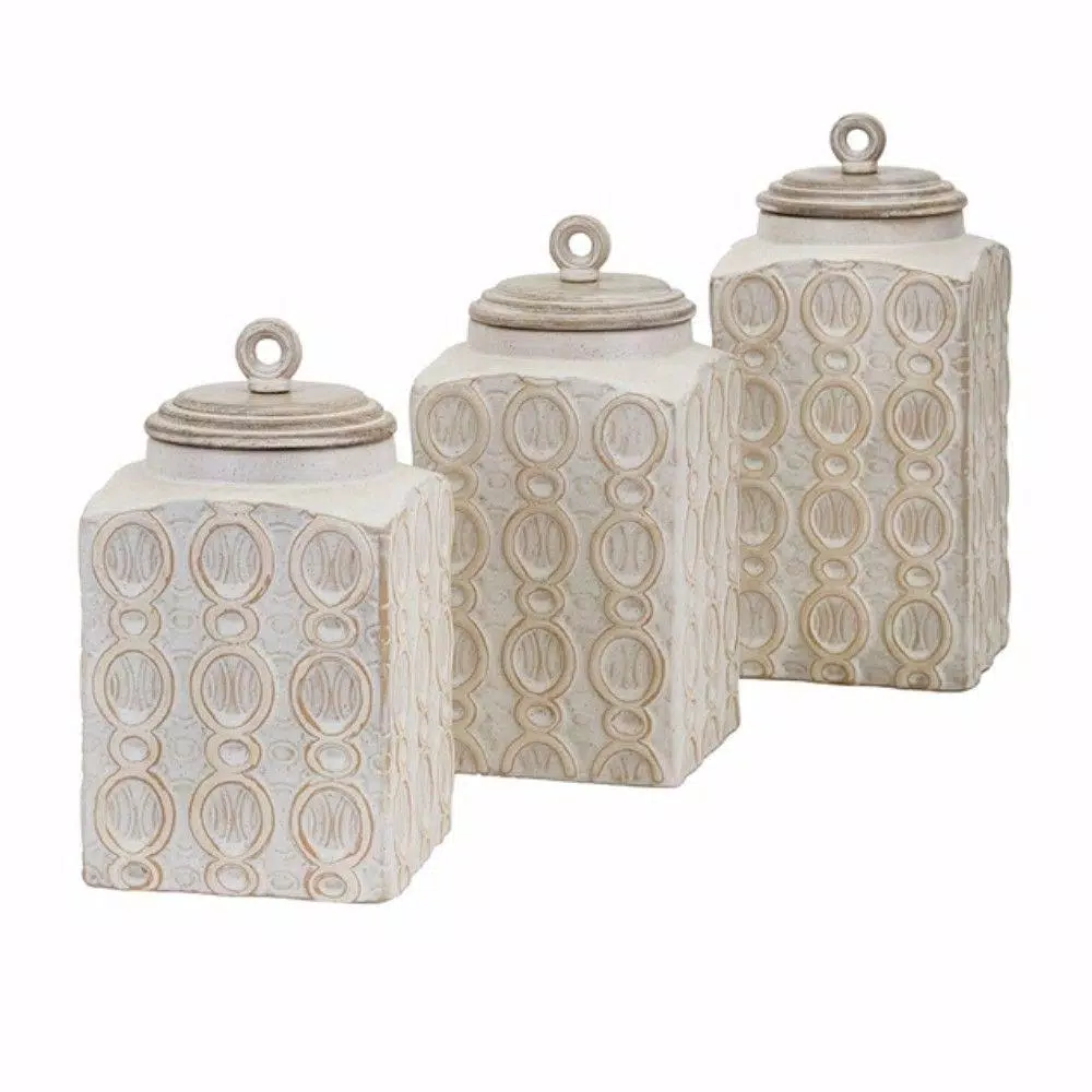 Benjara Dreanna 3-Piece White Ceramic Canisters - Image 6