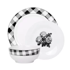 Godinger 12-Piece Damier White And Black Porcelain Dinnerware Set (Service For 4)
