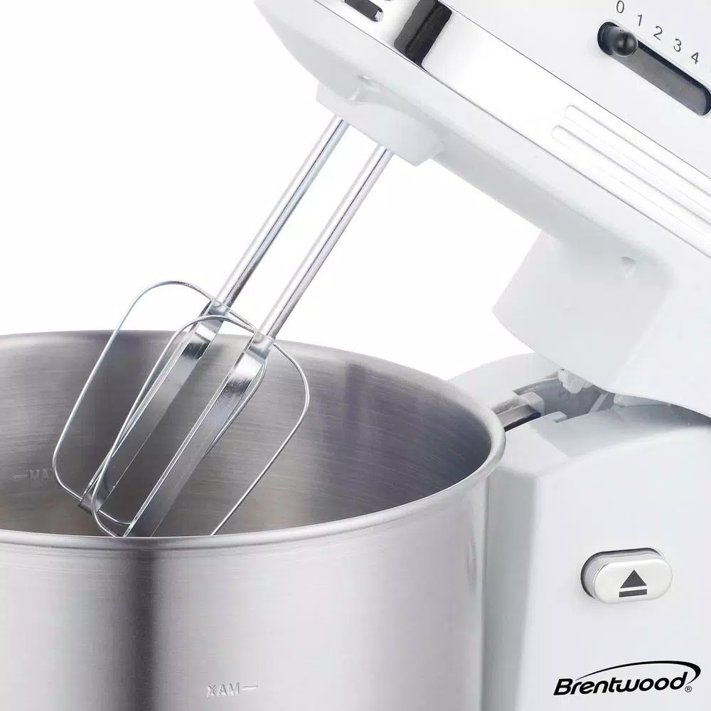 Brentwood Appliances 3 Qt. 5-Speed White With Stainless Steel Mixing Bowl Stand Mixer - Image 5