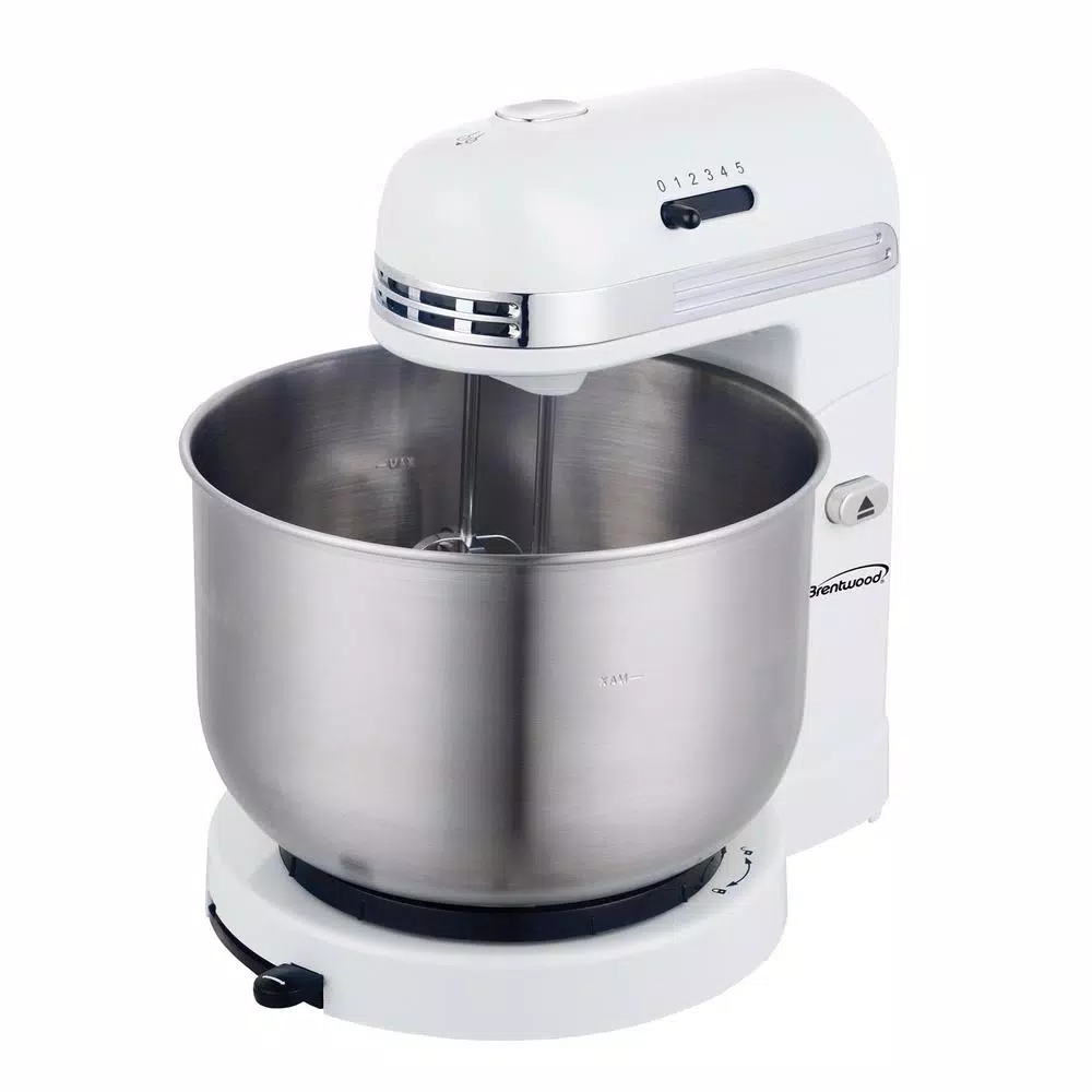 Brentwood Appliances 3 Qt. 5-Speed White With Stainless Steel Mixing Bowl Stand Mixer - Image 3
