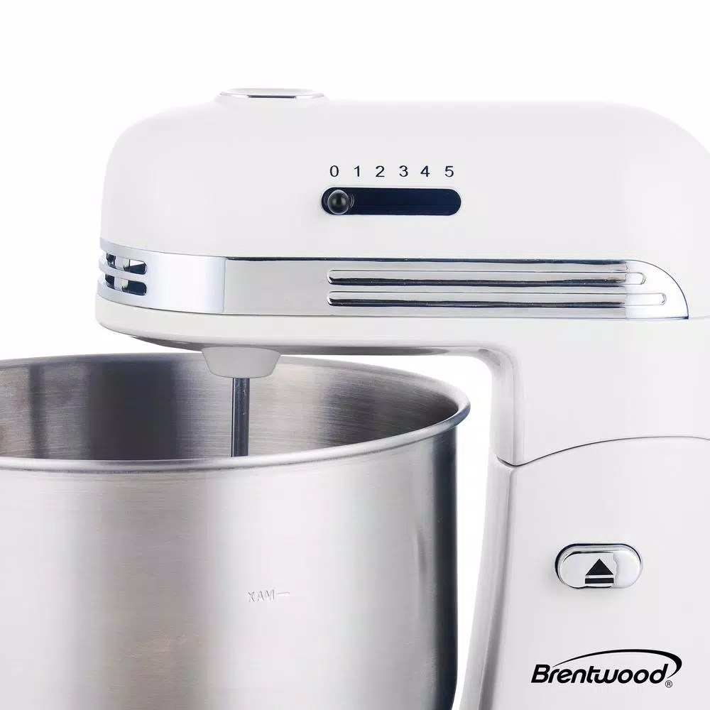 Brentwood Appliances 3 Qt. 5-Speed White With Stainless Steel Mixing Bowl Stand Mixer - Image 7
