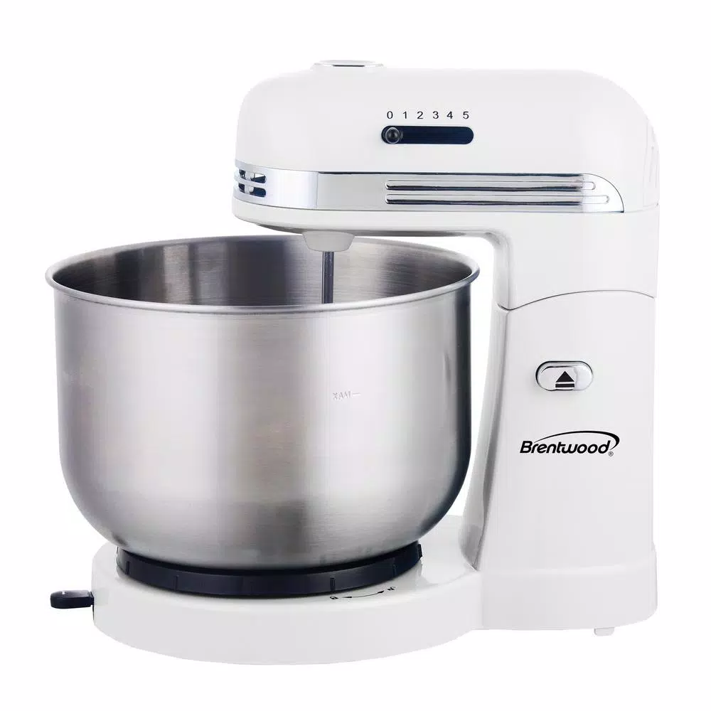 Brentwood Appliances 3 Qt. 5-Speed White With Stainless Steel Mixing Bowl Stand Mixer - Image 2
