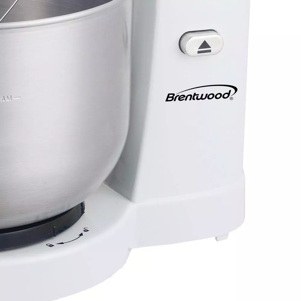 Brentwood Appliances 3 Qt. 5-Speed White With Stainless Steel Mixing Bowl Stand Mixer - Image 6