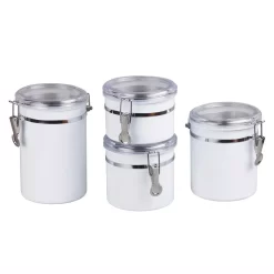 Creative Home Set Of 4-Pieces White Stainless Steel Canister Storage Container With Air Tight Lid And Locking Clamp