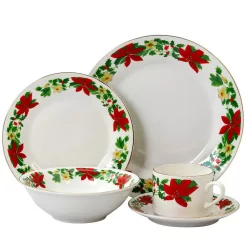 Gibson Home Poinsetta Holiday 20-Piece Holiday White/Glossy Finish Ceramic Dinnerware Set (Service For 4)