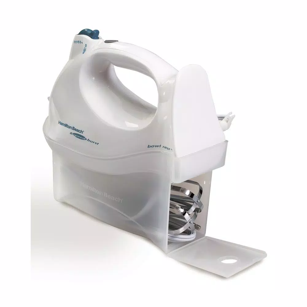 Hamilton Beach 6-Speed White Hand Mixer With Snap On Case